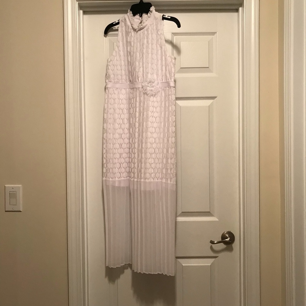 Bonnie Jean White Lace Pleated Dress